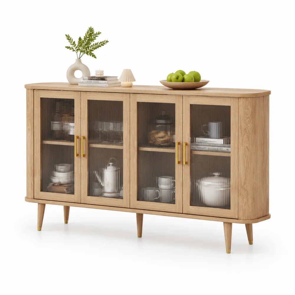 Credenza in Rovere con Ante in Vetro Strutturato