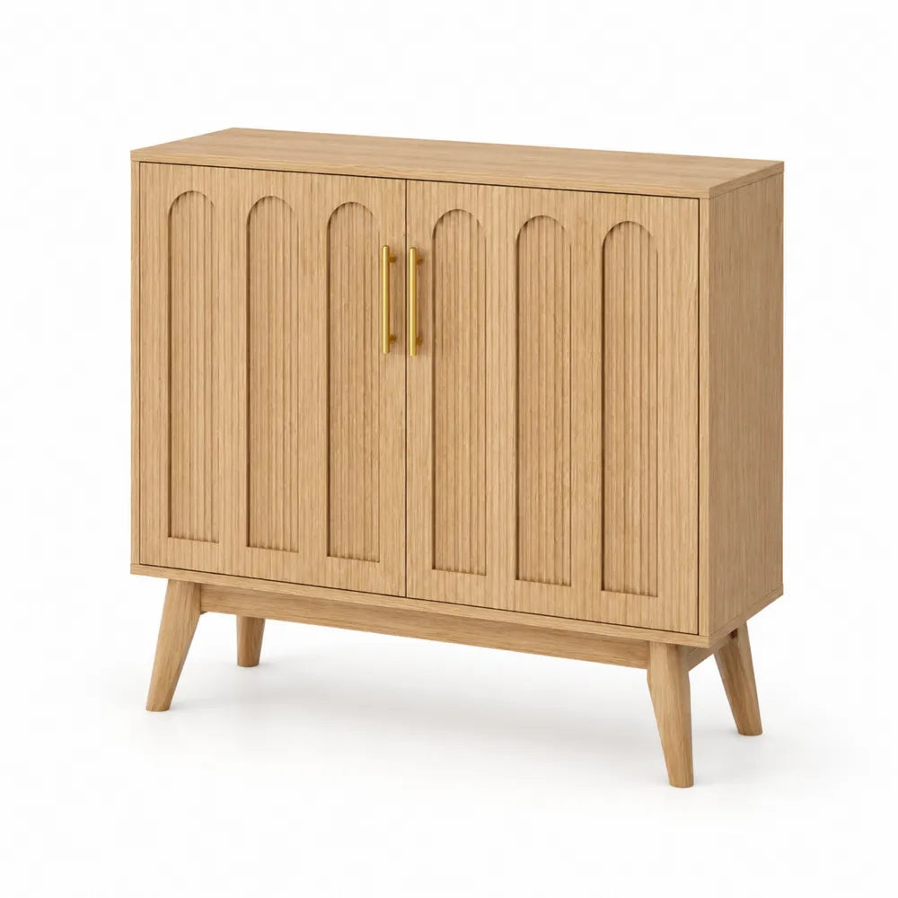 Credenza in Legno di Quercia con Maniglie in Metallo Dorato, 80x35x90 cm