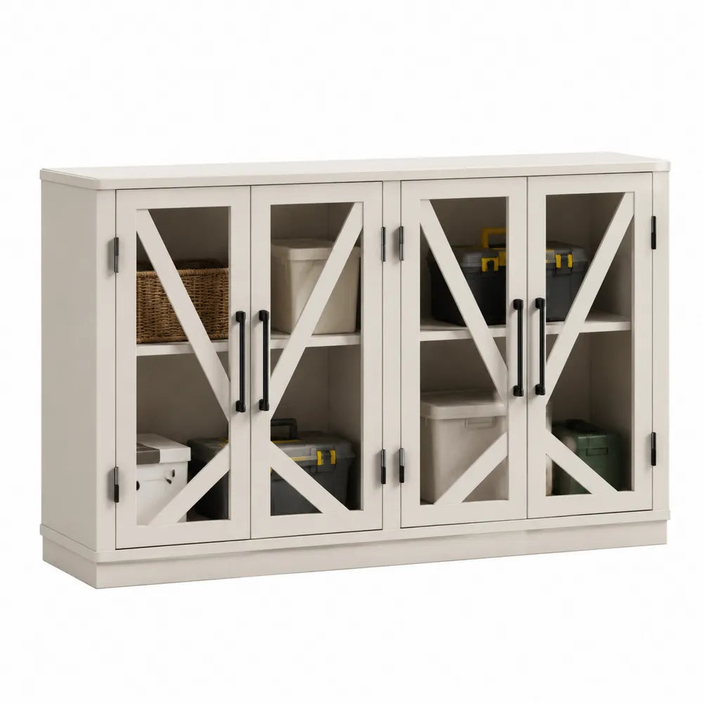 Credenza in Legno e Vetro Temperato Bianco