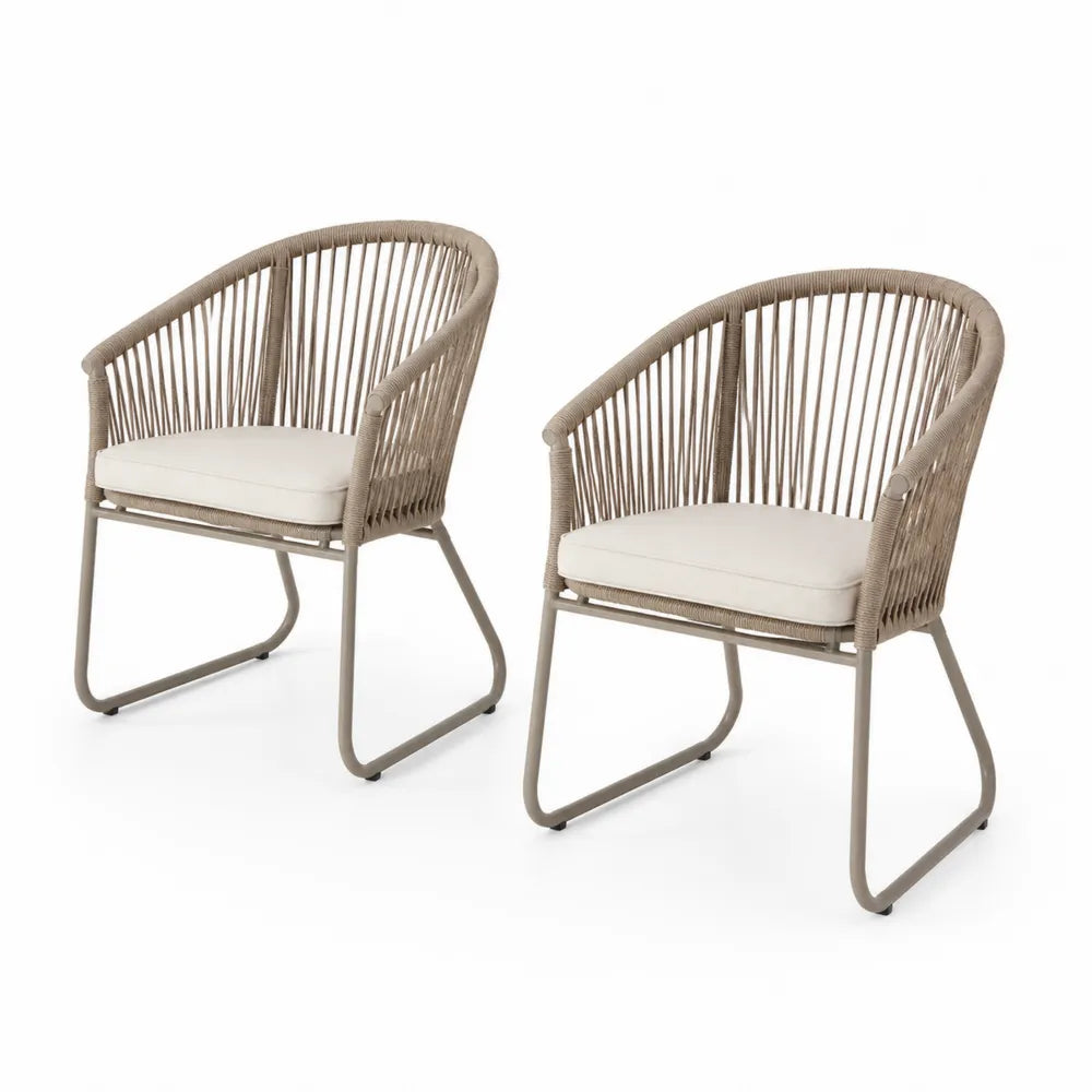 Set di 2 sedie in metallo e corda beige
