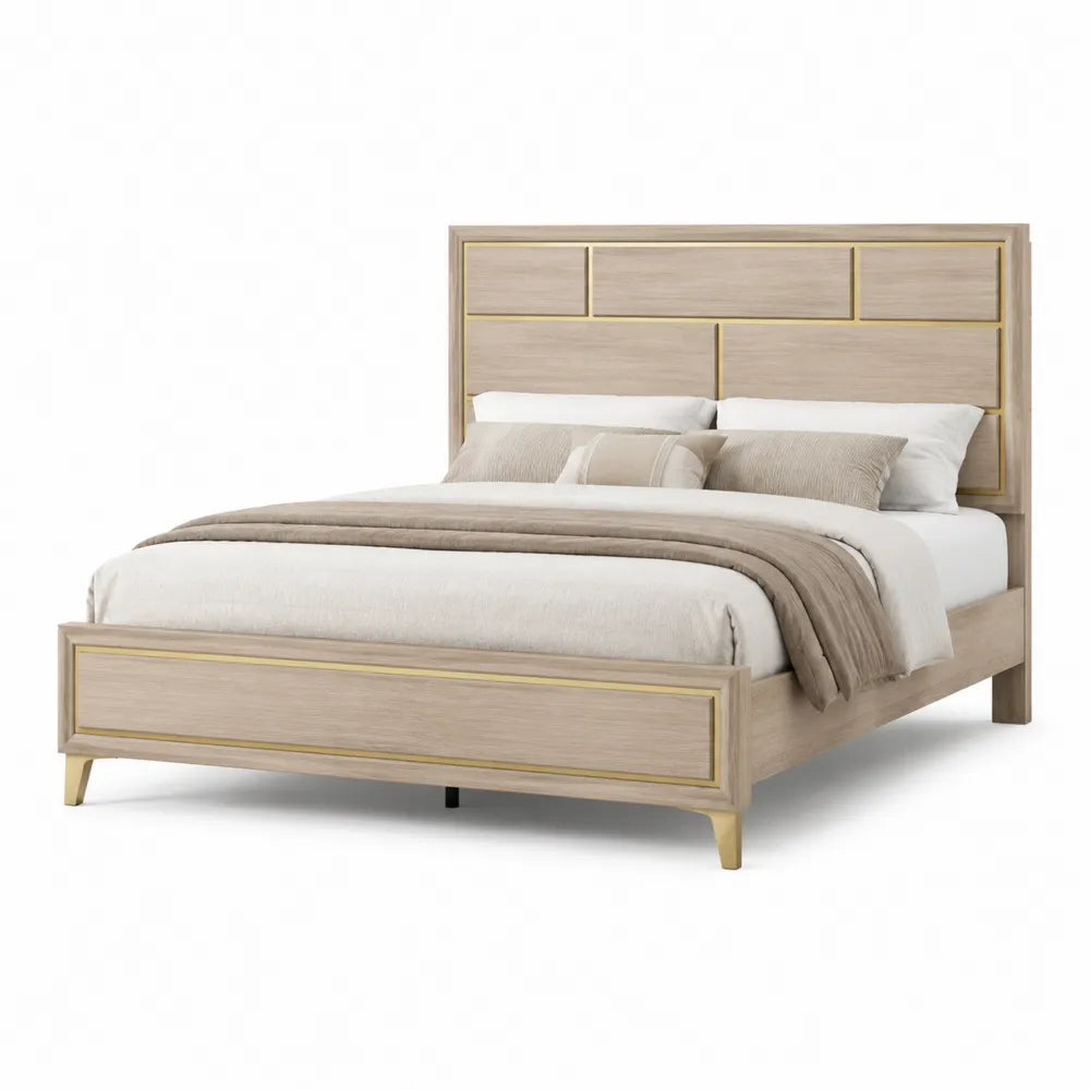 Letto matrimoniale in legno con dettagli oro 200x160 cm
