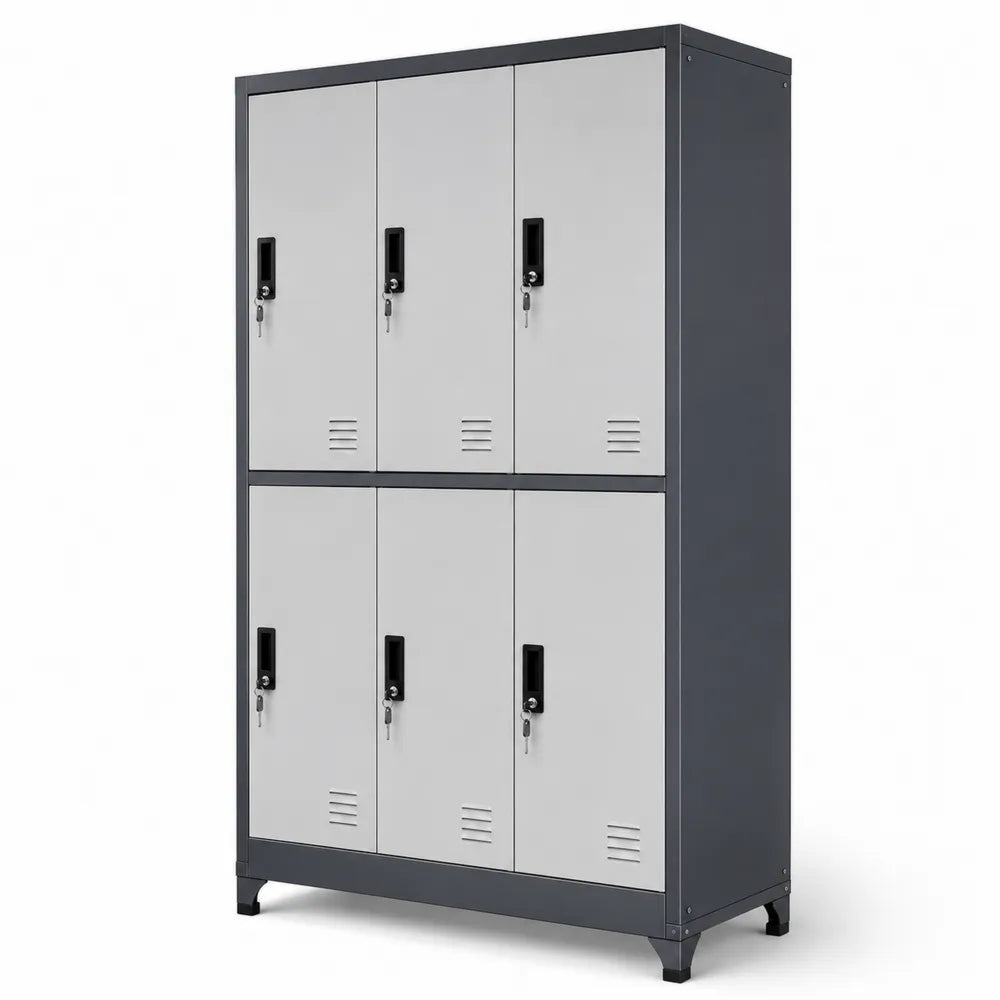 Armadio in metallo a 6 scomparti con serrature, Grigio/Nero