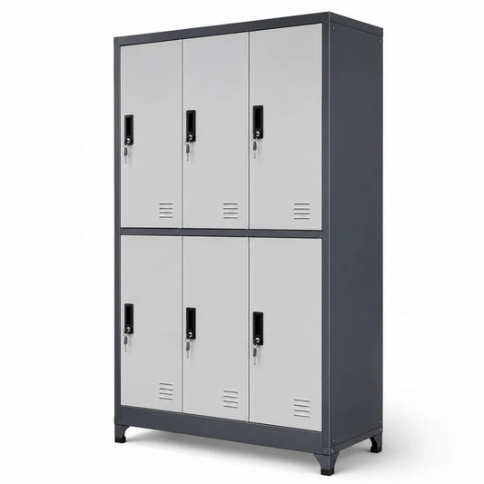 Armadio in metallo a 6 scomparti con serrature, Grigio/Nero