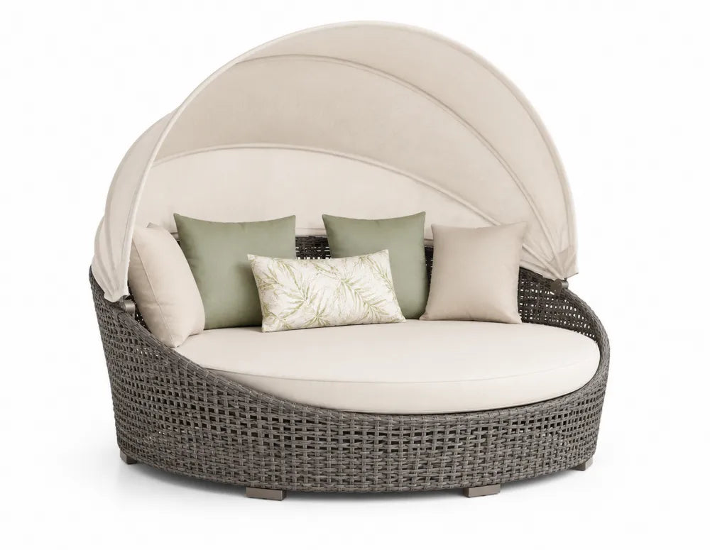 Divano da Esterno in Rattan Sintetico con Tettuccio e Cuscini