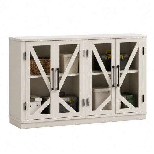 Credenza in Legno e Vetro Temperato Bianco
