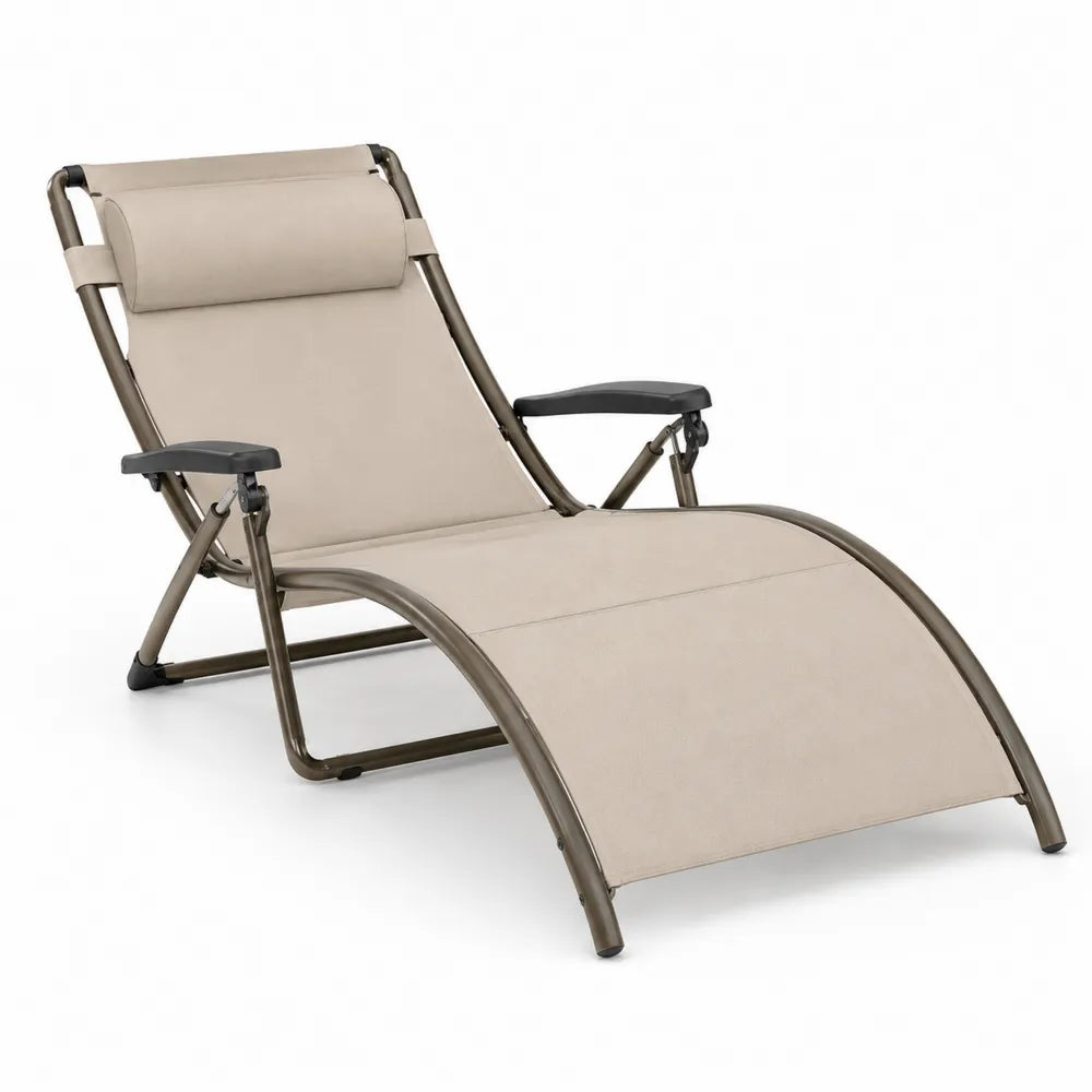 Sdraio Pieghevole da Sole in Acciaio e Textilene Beige