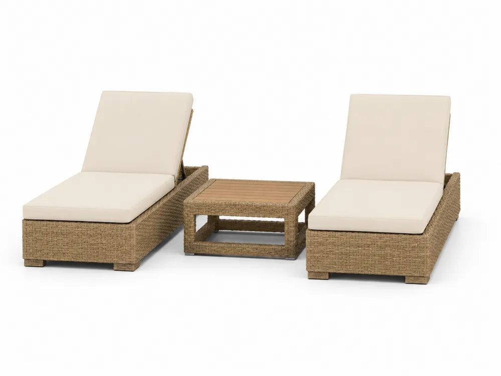 Set di 2 Lettini e Tavolino in Rattan Sintetico