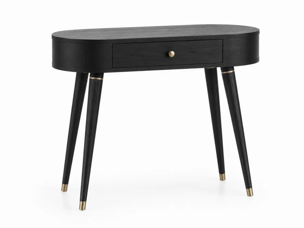 Consolle Ovale in Legno con Gambe in Metallo Nero e Ottone 100x35x78 cm