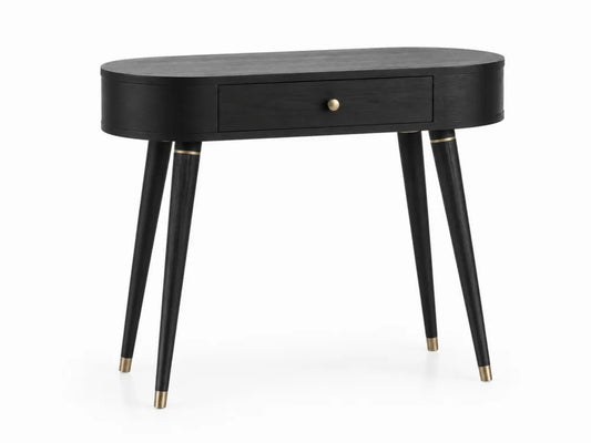 Consolle Ovale in Legno con Gambe in Metallo Nero e Ottone 100x35x78 cm