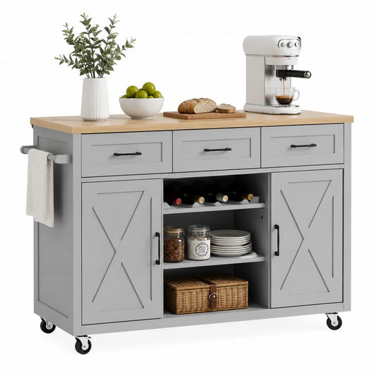Carrello da Cucina in Legno e MDF Grigio con Ruote