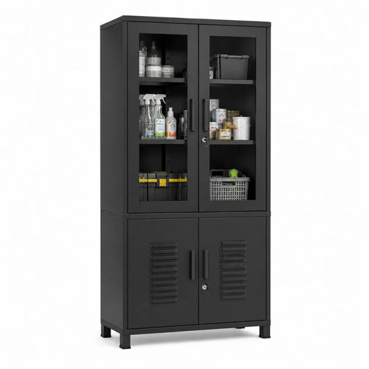 Armadio in metallo nero con ante in vetro temperato 180x90x40 cm