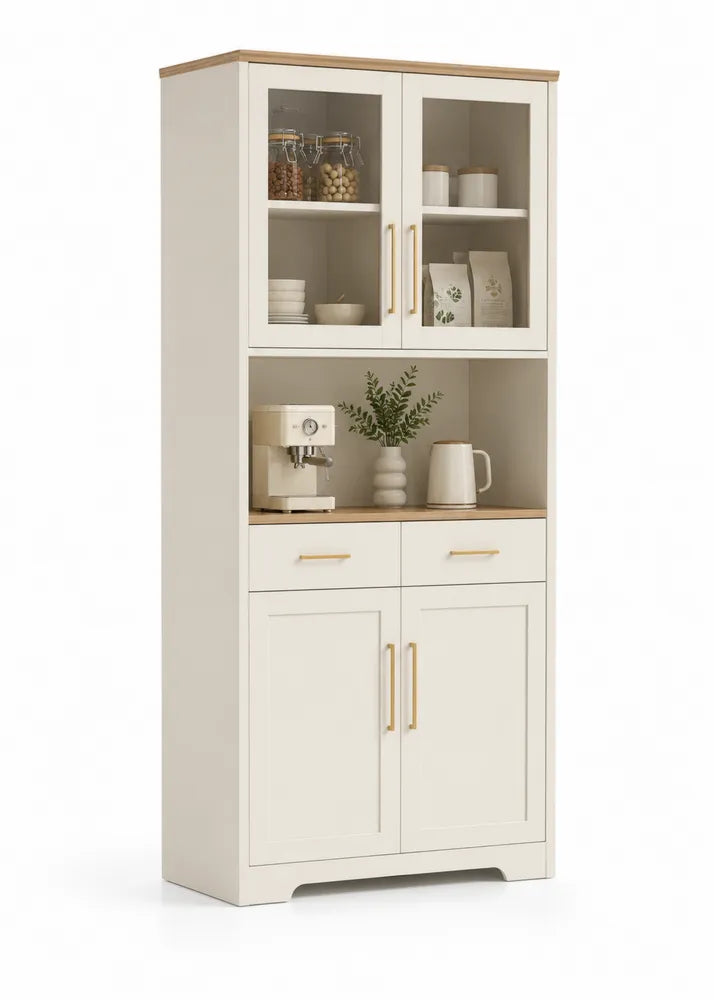 Credenza in MDF con Ante in Vetro Temperato Crema, 200x90x45 cm