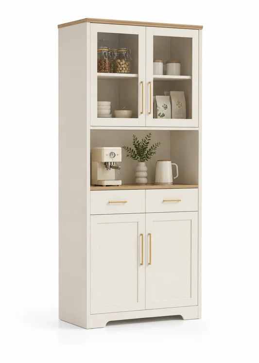 Credenza in MDF con Ante in Vetro Temperato Crema, 200x90x45 cm