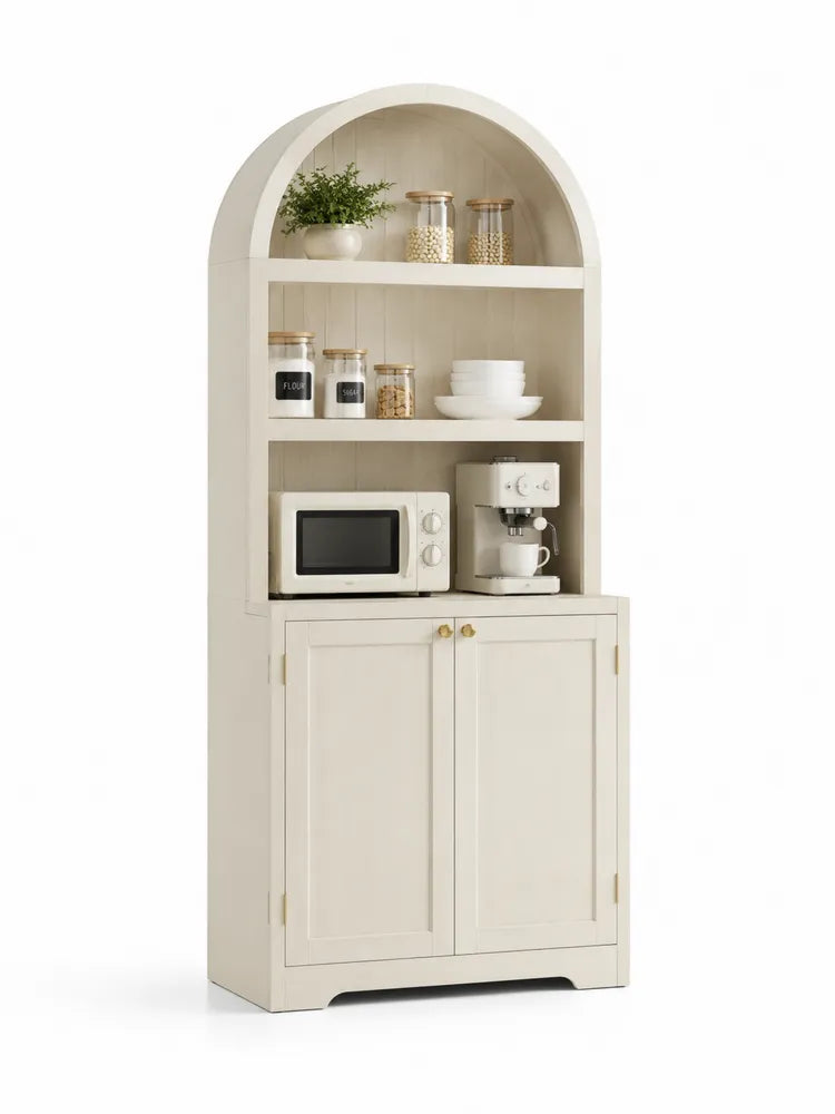 Credenza in legno MDF beige con ripiani ad arco